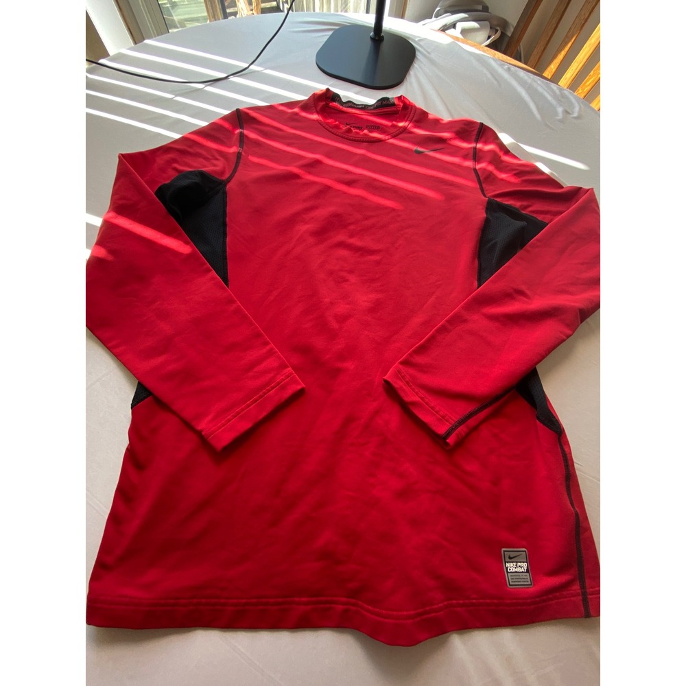 Nike Pro Combat Hyperwarm Dri-Fit Max Mens Red Long Sleeve Shirt 479923-652 L